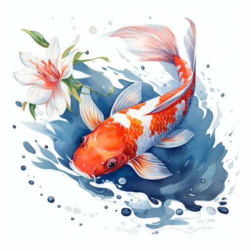 Koi fish clipart in the style of Oil painting, on a white background