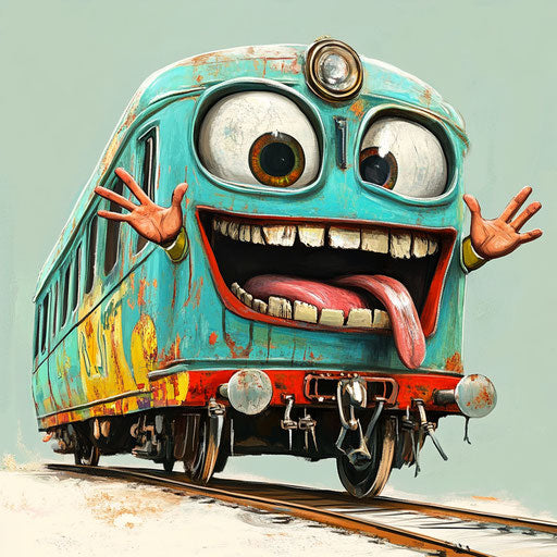 Flexible Train Caricature Clipart for Multimedia Use