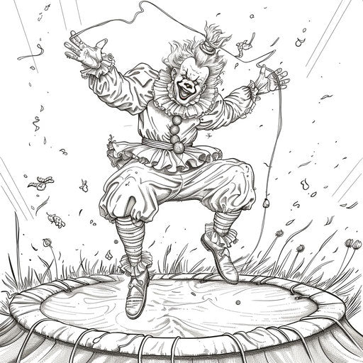 Clown Acrobatics Trampoline Coloring Page