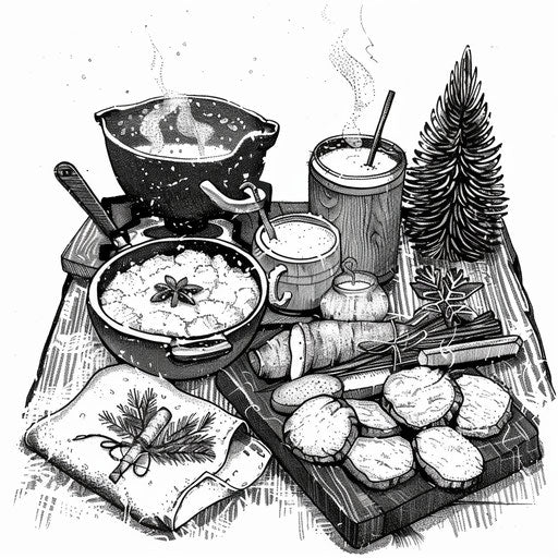 Winter potluck with warm dishes and hot drinks