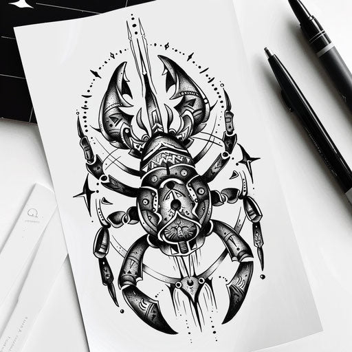 Sketch of tribal-inspired Cancer constellation tattoo