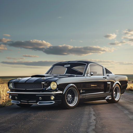 A Ford Mustang GT Shelby Classic with transparent wheels and cutting-edge suspension system