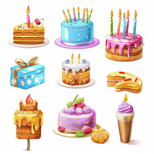 Birthday clipart in realistic style on white background