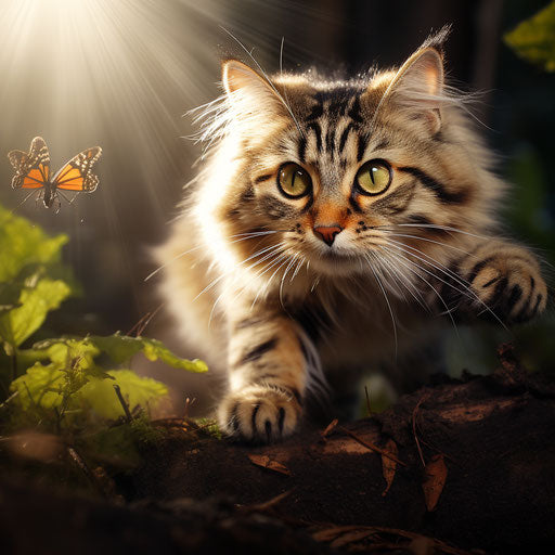 A siberian cat staring at an insect