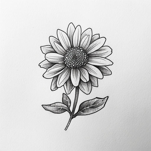 Drawing of retro-style small marigold flower tattoo