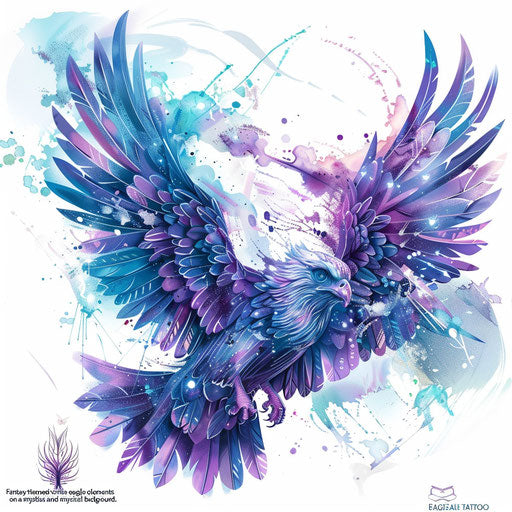 Fantasy eagle tattoo, magical elements, mystical aura