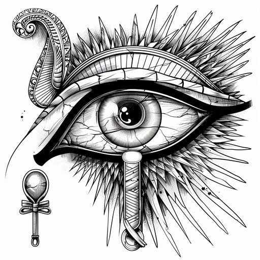 Intricate Eye of Horus tattoo design with Egyptian motifs
