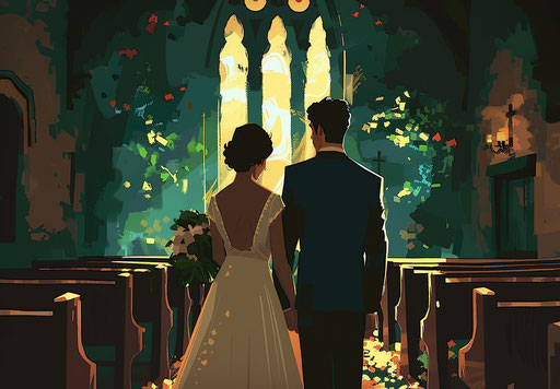 Man and woman wedding clip art in bold colorism style