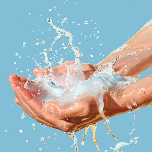 Realistic illustration of hand washing on random color background