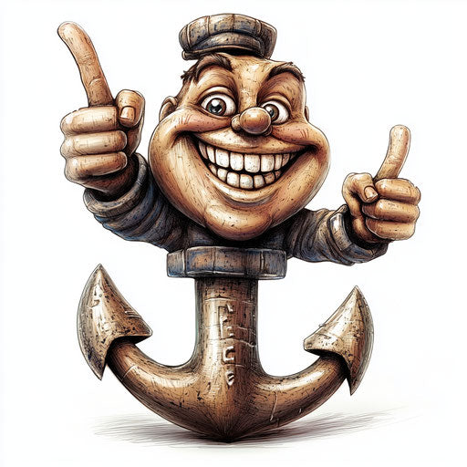 Humorous caricature of an anchor with human characteristics