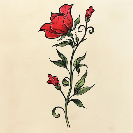 Sketch of sweet pea in traditional American tattoo style
