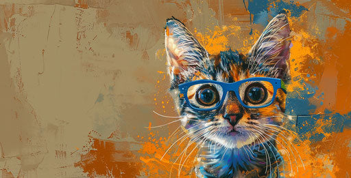 Cat with blue glasses in yellow and gray style