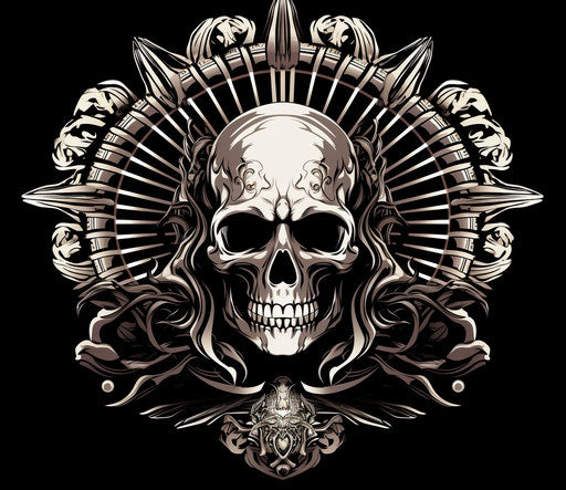 Black and white skull and fan design