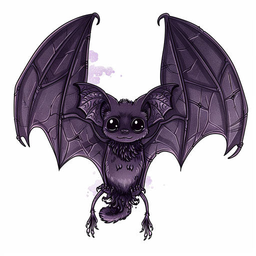 Creepy-cute tattoo sketch of a bat hanging upside down