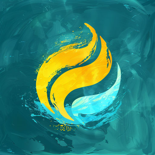 Water logo in aqua and yellow with a vibrant background