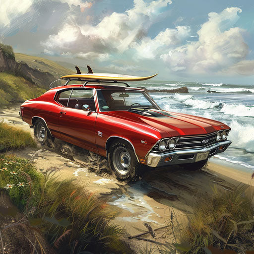 1969 Chevrolet Chevelle SS surf wagon with surfboard