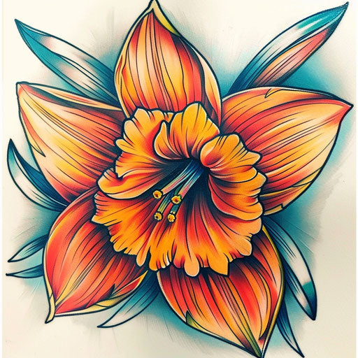 Bold and colorful Narcissus flower tattoo design