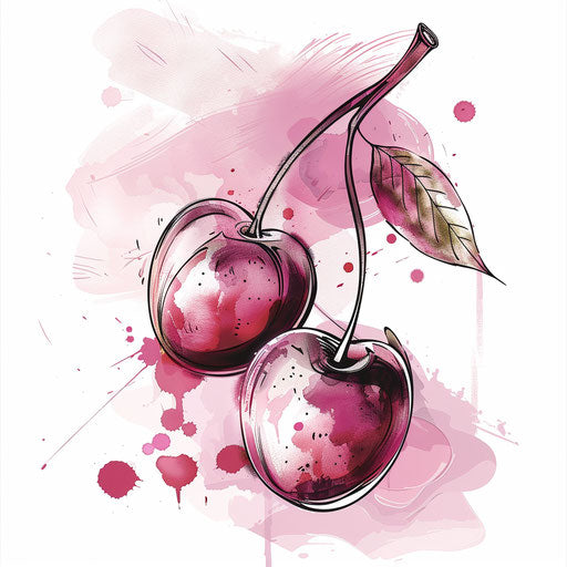 Elegant cherry tattoo with fine art style, pastel colors