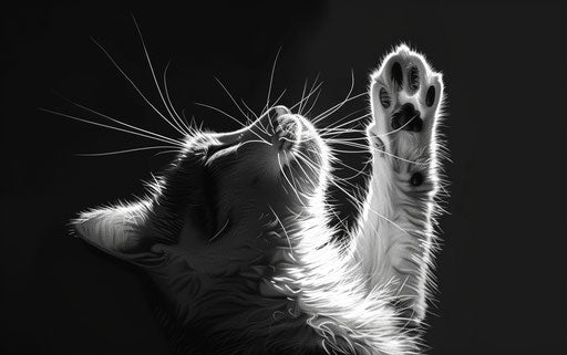 Cat reaching up and stretching his paws upward
