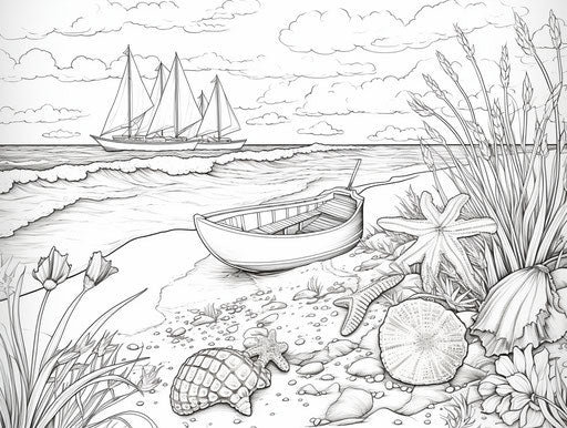 Black and white kids' coloring sheets, summer theme