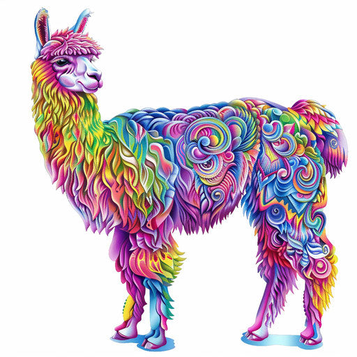 Realistic alpaca clipart on flat white background, vibrant hues
