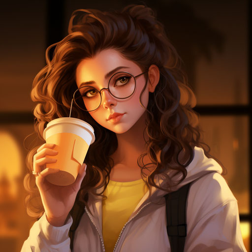 Girl in glasses drinking in realistic style