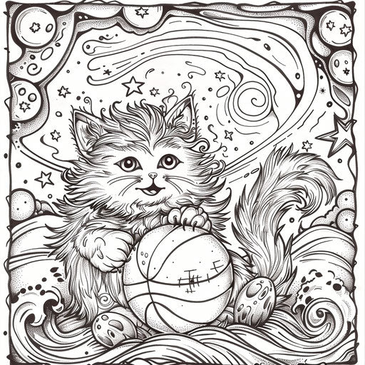 Cat playing basketball with a ball
