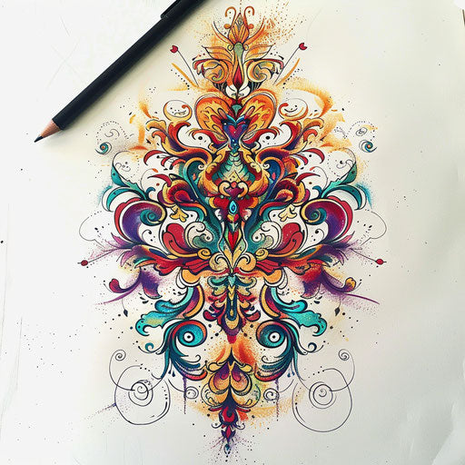 Fantasy-themed tattoo sketch of a Batok pattern with vibrant colors