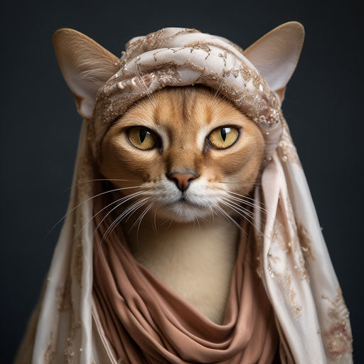 Abyssinian cat dressed as a woman
