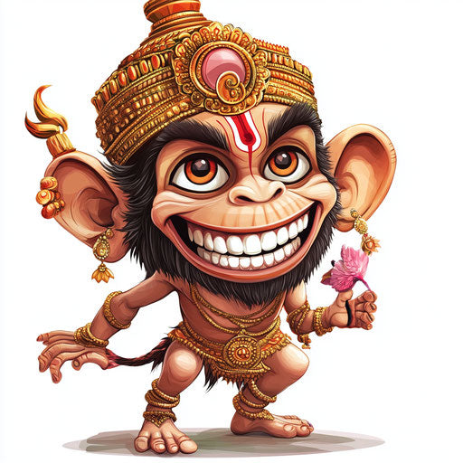 Humorous caricature of a hanuman illustration with human traits