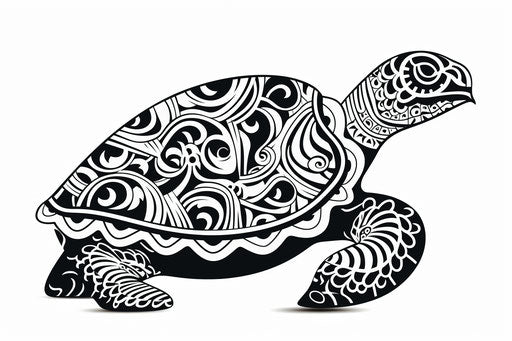 Tribal turtle tattoo in baroque-inspired ornamentation