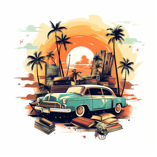 Travel clipart in the style of Chiaroscuro Art, on white background