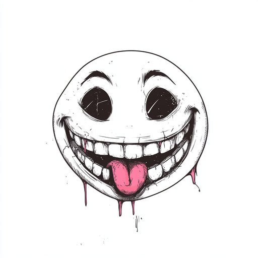 Smiley tattoo sketch with bite mark on white background