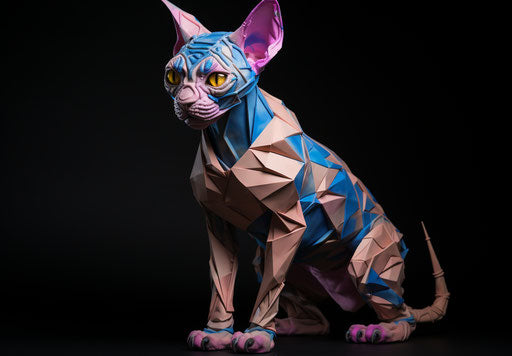 Sphynx cat in shadows, Clive Barker style, explosive colors