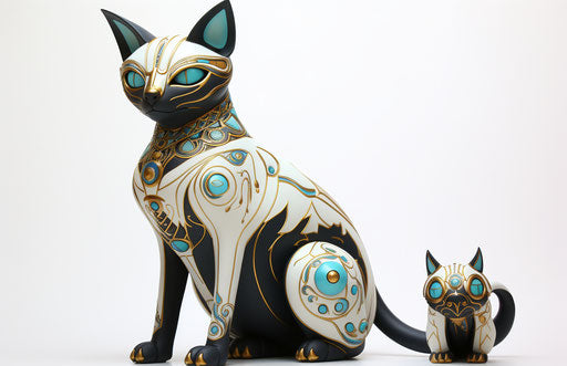 Dog-friendly cat breeds, dark white and azure style, ancient Egypt, otherworldly, dollcore, shiny eyes, barbiecore, solapunk 17:11