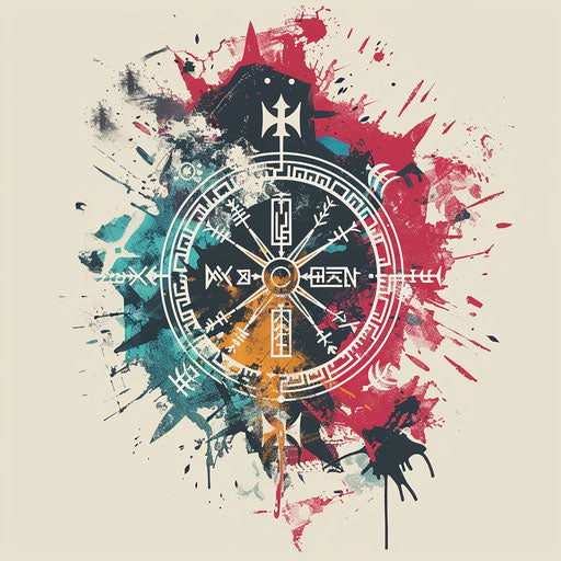 Abstract tattoo sketch of a Viking compass