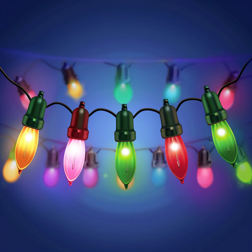 Christmas lights clipart with random color background, vivid colors