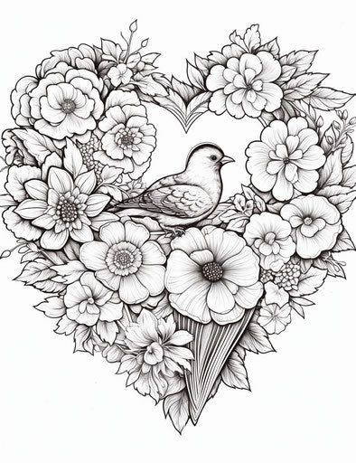 Heart shaped rose wreath coloring page