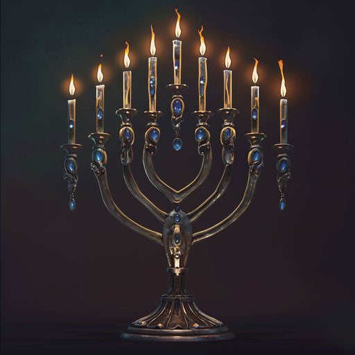 Realistic menorah clipart on dark background with dramatic contrast