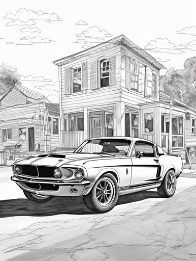 Ford Mustang coloring page, Yashica Mat-124G style