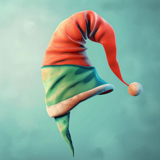 Elf hat clipart in photo realistic style with a flat blue background