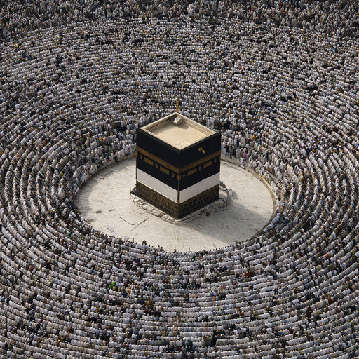 Aerial view of a vast crowd in a sacred ceremony