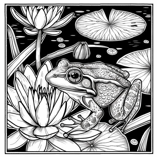 Frog jumping between lily pads