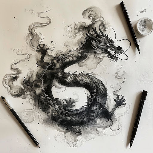 Black dragon transforming into dark smoke