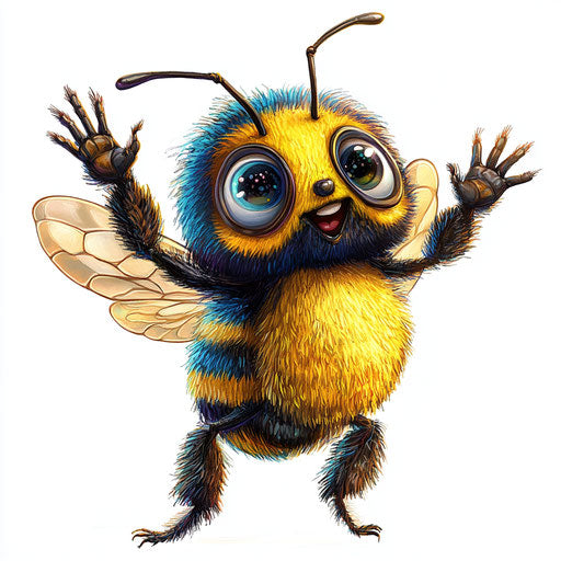Humorous caricature of a bee with human characteristics