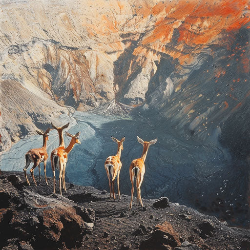 Gazelles at the volcanic crater edge