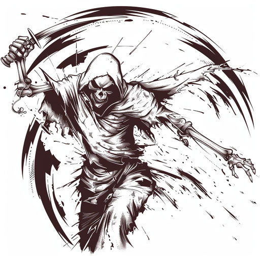 Vintage comic style reaper tattoo on white background