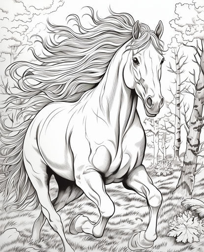 Adult coloring page horse running, 25:31