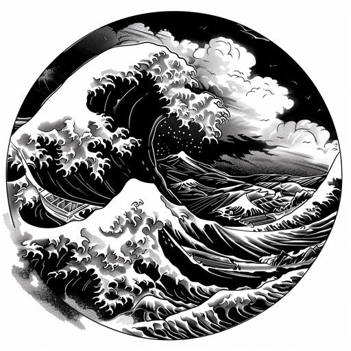 Dramatic monochrome clipart of the Red Sea parting