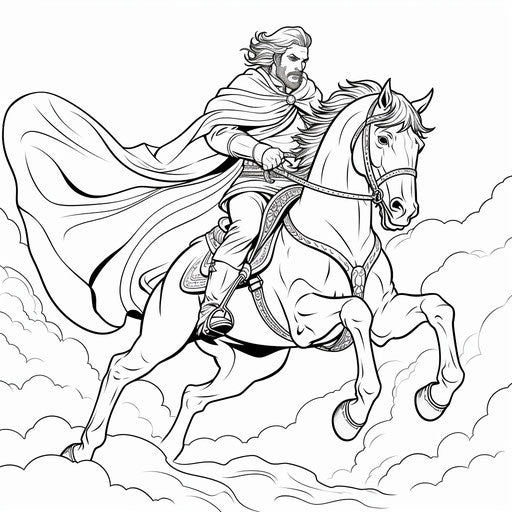 Horse jumping adult coloring, Esteban Vicente, Bruce Timm style, UHD image, Persian miniature